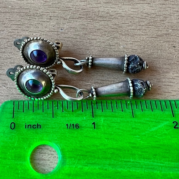 VINTAGE MMA METROPOLITAN MUSEUM 1993 AMETHYST CABOCHON DROP DANGLE EARRINGS 925S - Picture 4 of 16